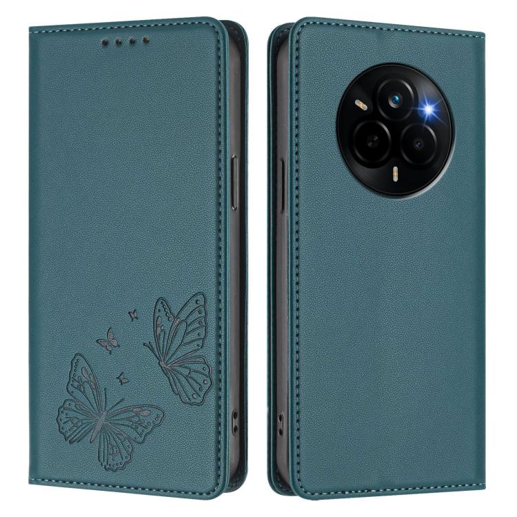 For Realme 14 Pro 5G India / Narzo 80 Pro Strong Magnetic Dual Butterfly RFID Vegan Leather Phone Case