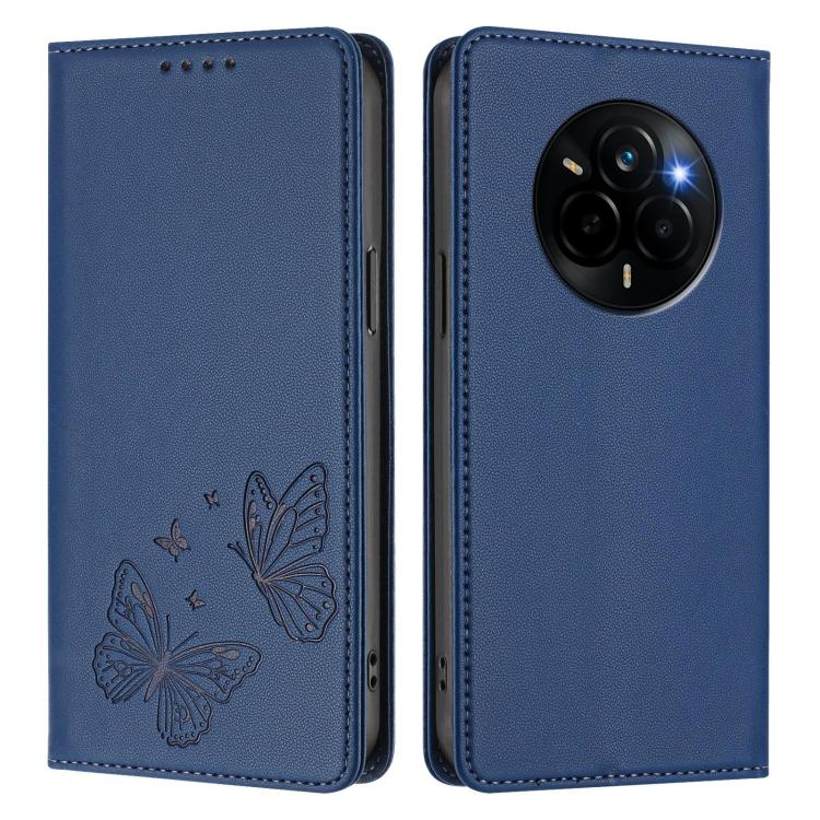 For Realme 14 Pro 5G India / Narzo 80 Pro Strong Magnetic Dual Butterfly RFID Vegan Leather Phone Case