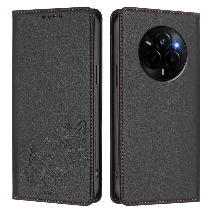 For Realme 14 Pro 5G India / Narzo 80 Pro Strong Magnetic Dual Butterfly RFID Vegan Leather Phone Case
