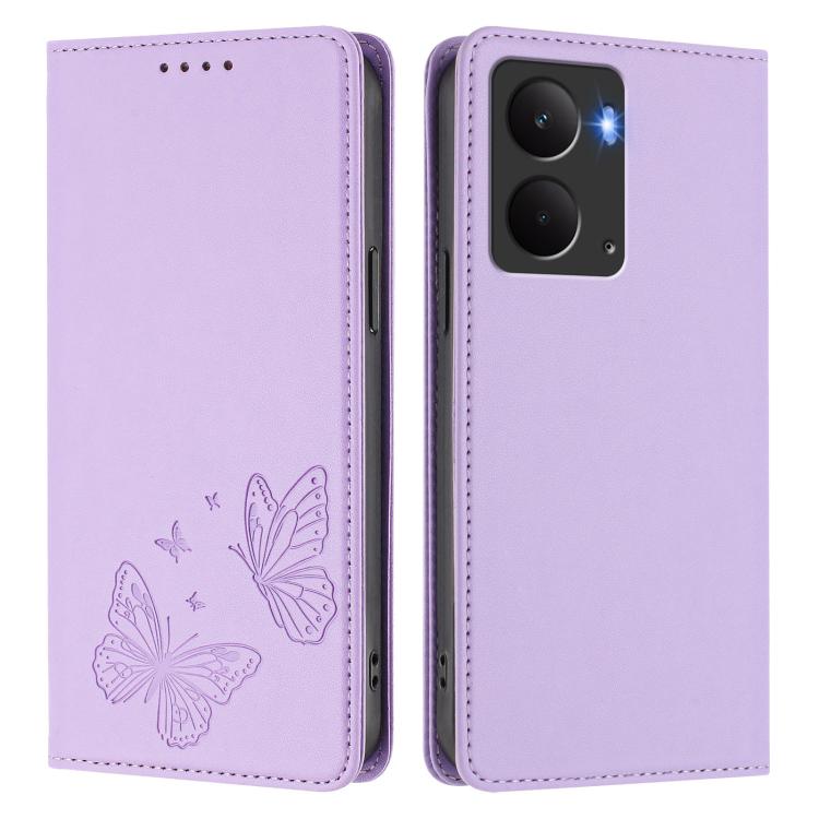 For Realme 14 / 14T 5G / P3 5G Strong Magnetic Dual Butterfly RFID Vegan Leather Phone Case