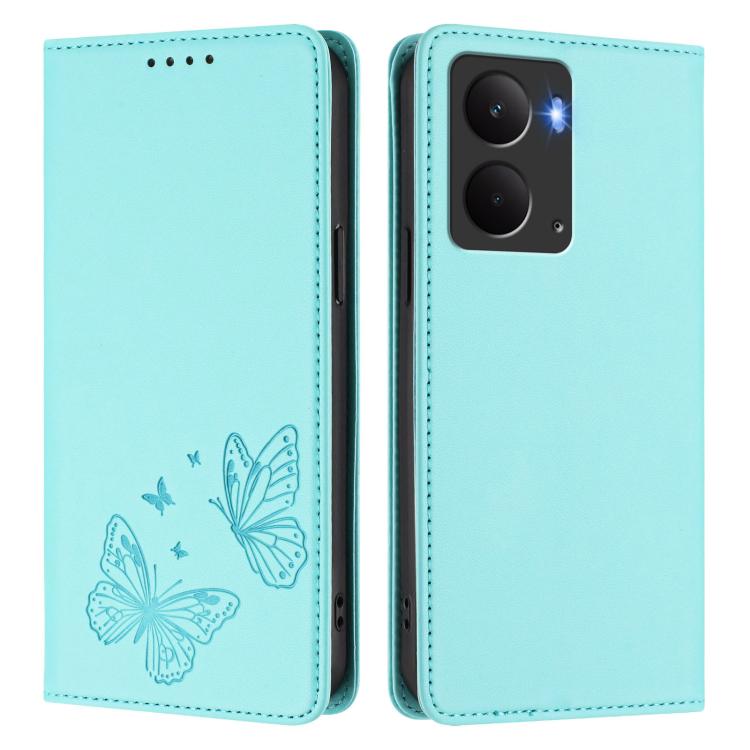 For Realme 14 / 14T 5G / P3 5G Strong Magnetic Dual Butterfly RFID Vegan Leather Phone Case