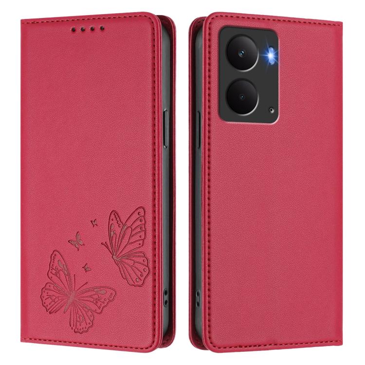 For Realme 14 / 14T 5G / P3 5G Strong Magnetic Dual Butterfly RFID Vegan Leather Phone Case