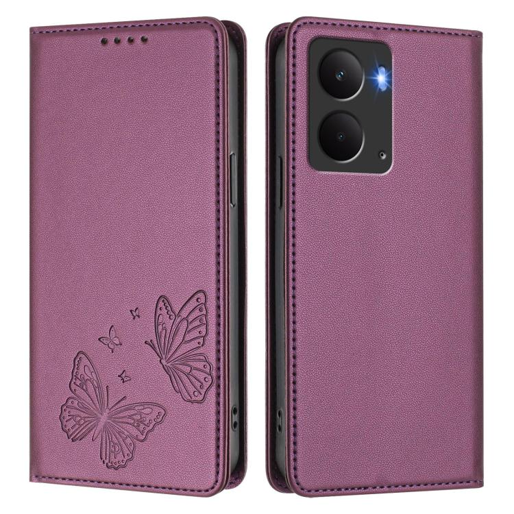 For Realme 14 / 14T 5G / P3 5G Strong Magnetic Dual Butterfly RFID Vegan Leather Phone Case
