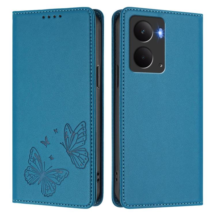 For Realme 14 / 14T 5G / P3 5G Strong Magnetic Dual Butterfly RFID Vegan Leather Phone Case