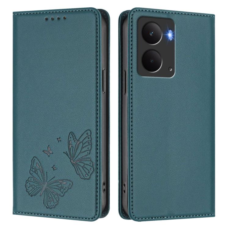 For Realme 14 / 14T 5G / P3 5G Strong Magnetic Dual Butterfly RFID Vegan Leather Phone Case