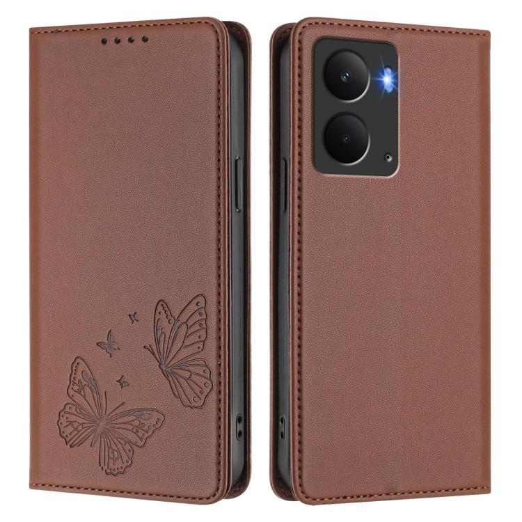 For Realme 14 / 14T 5G / P3 5G Strong Magnetic Dual Butterfly RFID Vegan Leather Phone Case