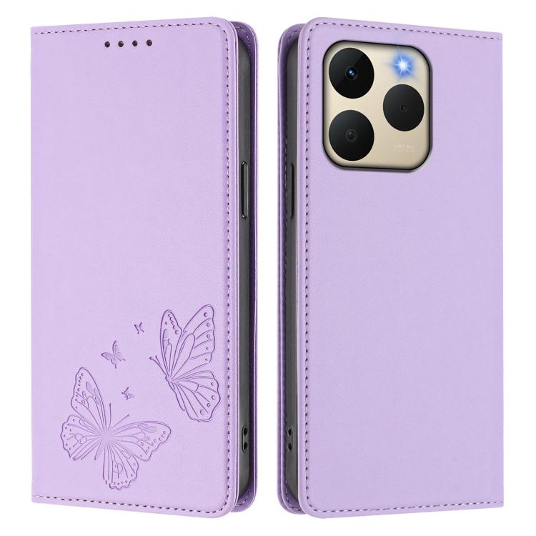 For Realme 15T 5G Strong Magnetic Dual Butterfly RFID Vegan Leather Phone Case