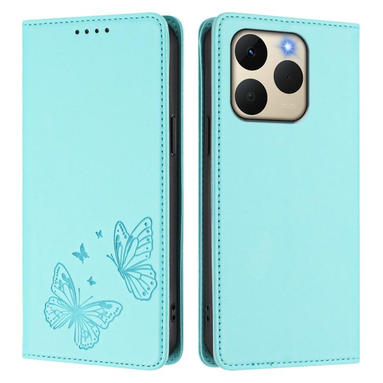 For Realme 15T 5G Strong Magnetic Dual Butterfly RFID Vegan Leather Phone Case