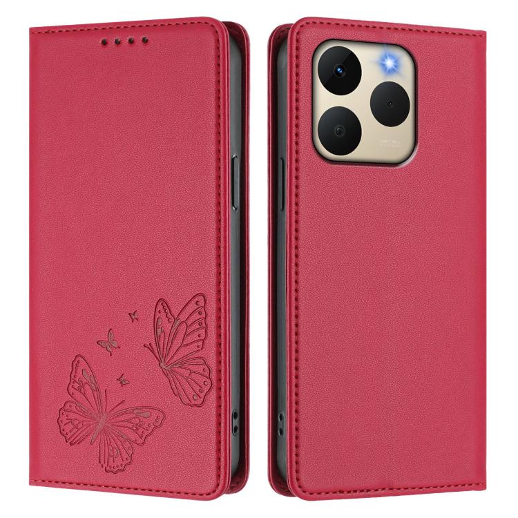 For Realme 15T 5G Strong Magnetic Dual Butterfly RFID Vegan Leather Phone Case