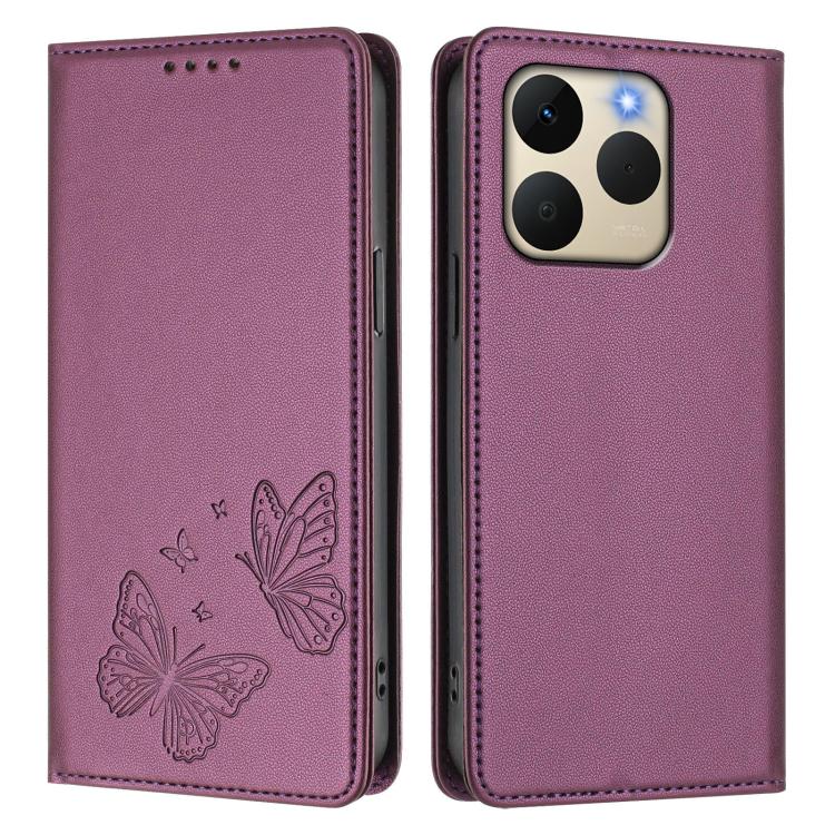 For Realme 15T 5G Strong Magnetic Dual Butterfly RFID Vegan Leather Phone Case