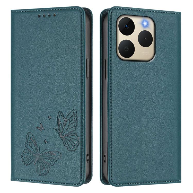 For Realme 15T 5G Strong Magnetic Dual Butterfly RFID Vegan Leather Phone Case