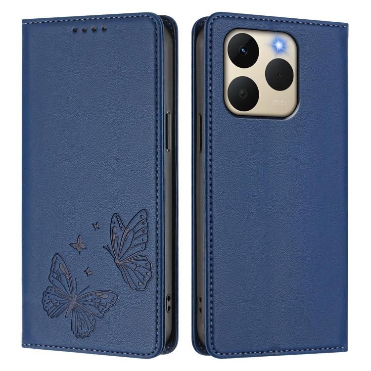 For Realme 15T 5G Strong Magnetic Dual Butterfly RFID Vegan Leather Phone Case