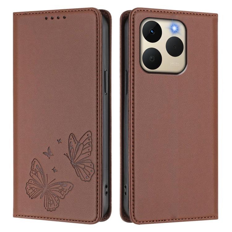 For Realme 15T 5G Strong Magnetic Dual Butterfly RFID Vegan Leather Phone Case