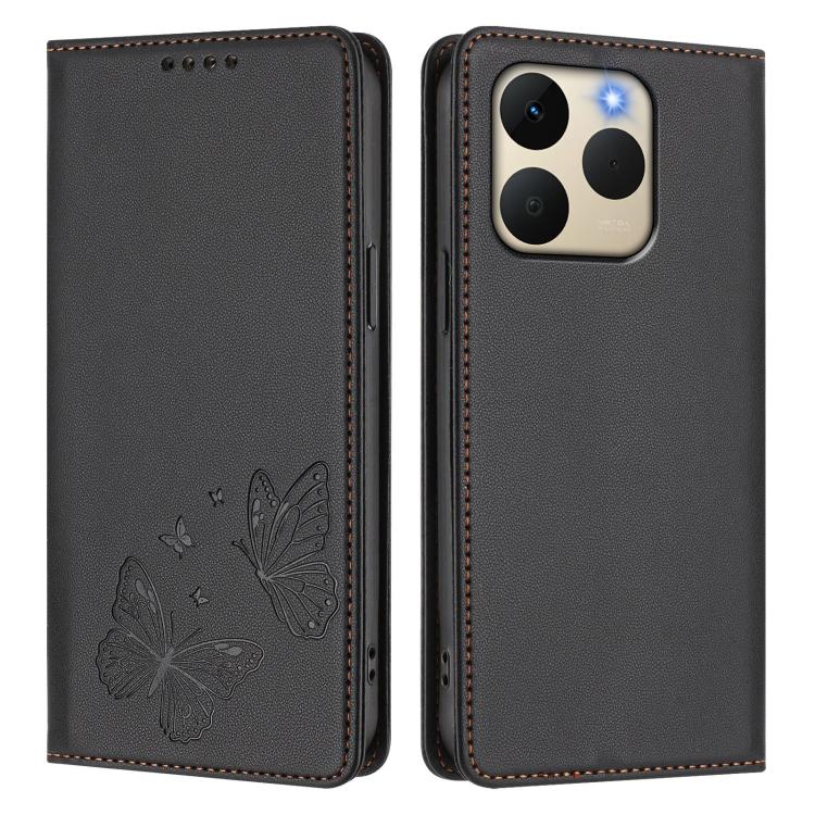 For Realme 15T 5G Strong Magnetic Dual Butterfly RFID Vegan Leather Phone Case
