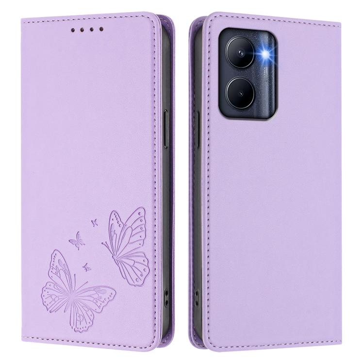 For Realme C33 2023 Strong Magnetic Dual Butterfly RFID Vegan Leather Phone Case