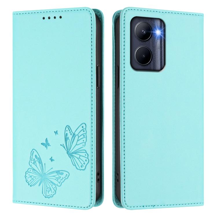 For Realme C33 2023 Strong Magnetic Dual Butterfly RFID Vegan Leather Phone Case