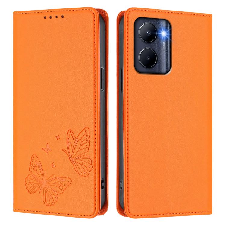 For Realme C33 2023 Strong Magnetic Dual Butterfly RFID Vegan Leather Phone Case