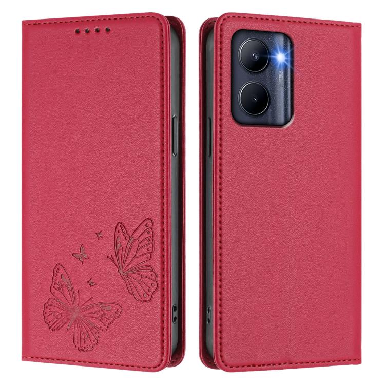 For Realme C33 2023 Strong Magnetic Dual Butterfly RFID Vegan Leather Phone Case