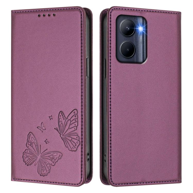 For Realme C33 2023 Strong Magnetic Dual Butterfly RFID Vegan Leather Phone Case