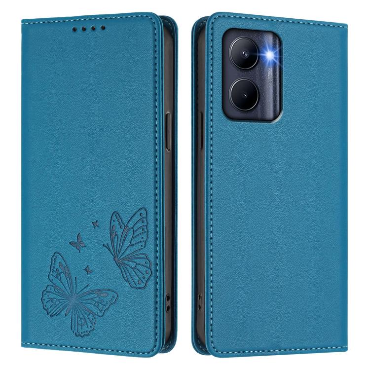 For Realme C33 2023 Strong Magnetic Dual Butterfly RFID Vegan Leather Phone Case