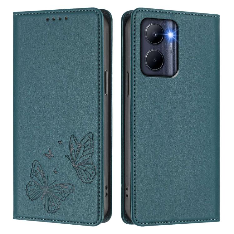 For Realme C33 2023 Strong Magnetic Dual Butterfly RFID Vegan Leather Phone Case