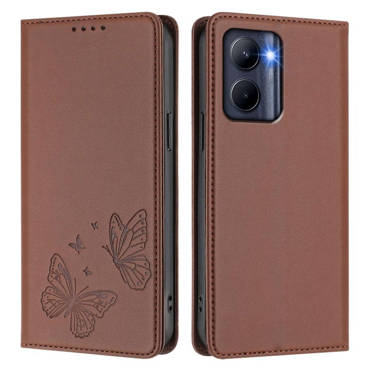 For Realme C33 2023 Strong Magnetic Dual Butterfly RFID Vegan Leather Phone Case