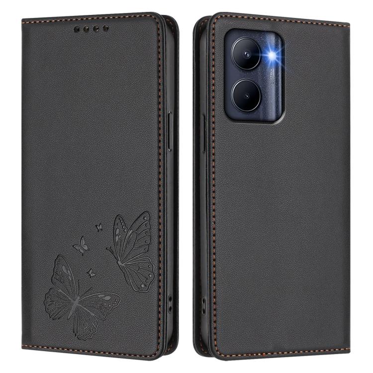 For Realme C33 2023 Strong Magnetic Dual Butterfly RFID Vegan Leather Phone Case