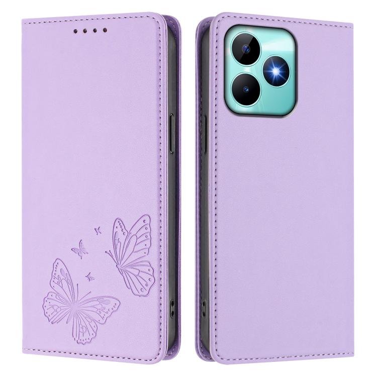 For Realme C53 / C53 India / C51 / Note 50 Strong Magnetic Dual Butterfly RFID Vegan Leather Phone Case
