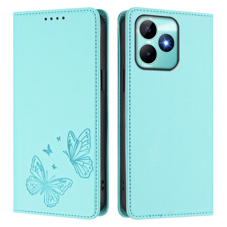 For Realme C53 / C53 India / C51 / Note 50 Strong Magnetic Dual Butterfly RFID Vegan Leather Phone Case