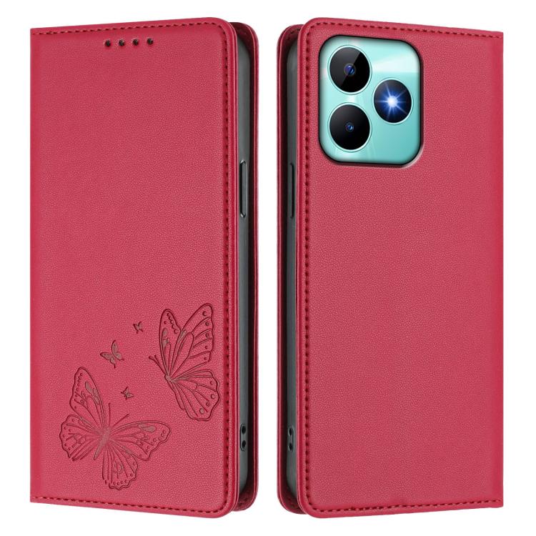 For Realme C53 / C53 India / C51 / Note 50 Strong Magnetic Dual Butterfly RFID Vegan Leather Phone Case