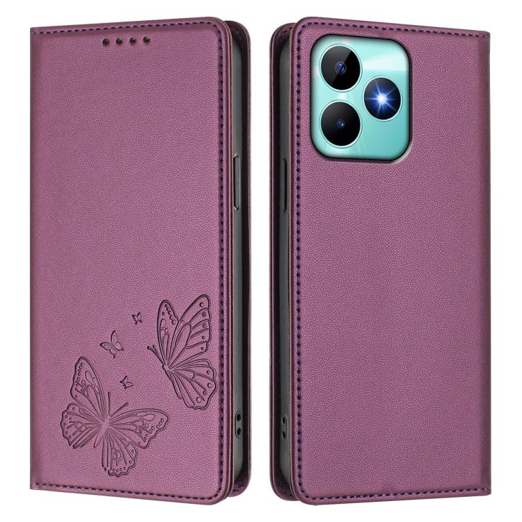 For Realme C53 / C53 India / C51 / Note 50 Strong Magnetic Dual Butterfly RFID Vegan Leather Phone Case