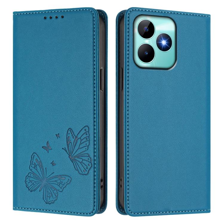 For Realme C53 / C53 India / C51 / Note 50 Strong Magnetic Dual Butterfly RFID Vegan Leather Phone Case