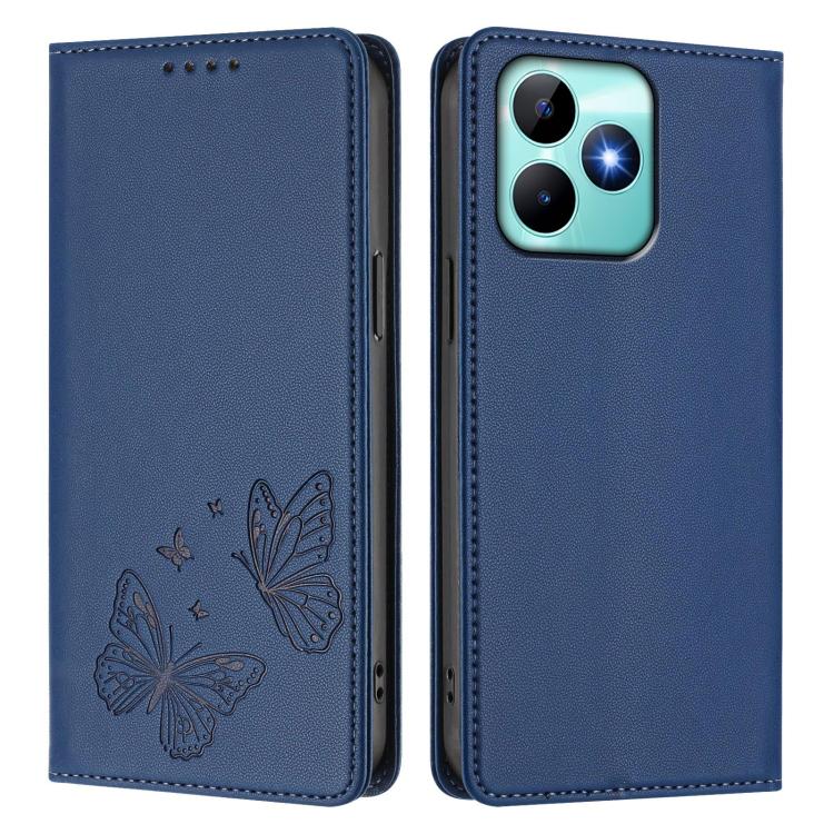 For Realme C53 / C53 India / C51 / Note 50 Strong Magnetic Dual Butterfly RFID Vegan Leather Phone Case