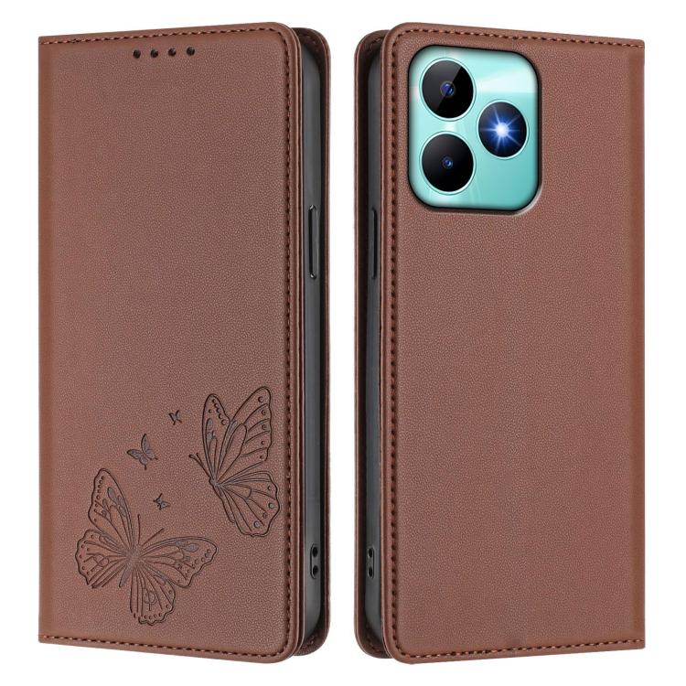 For Realme C53 / C53 India / C51 / Note 50 Strong Magnetic Dual Butterfly RFID Vegan Leather Phone Case