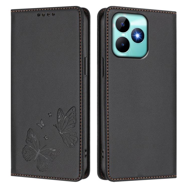 For Realme C53 / C53 India / C51 / Note 50 Strong Magnetic Dual Butterfly RFID Vegan Leather Phone Case