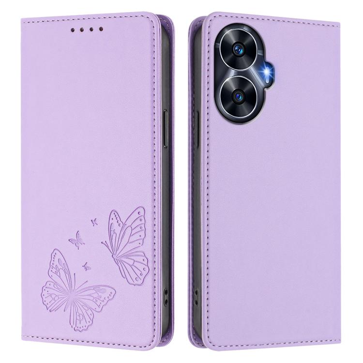 For Realme C55 / Narzo N55 Strong Magnetic Dual Butterfly RFID Vegan Leather Phone Case