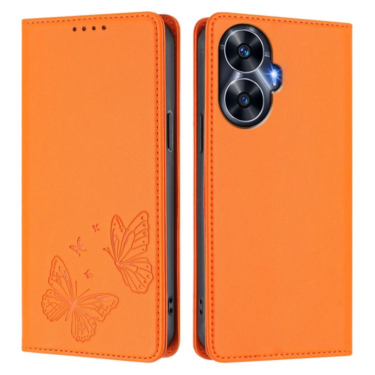 For Realme C55 / Narzo N55 Strong Magnetic Dual Butterfly RFID Vegan Leather Phone Case
