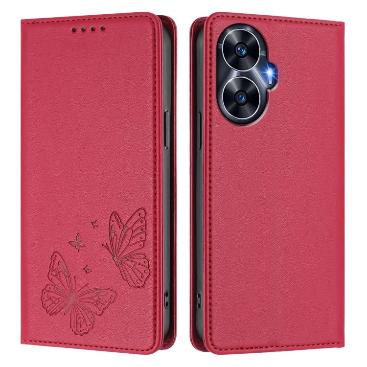 For Realme C55 / Narzo N55 Strong Magnetic Dual Butterfly RFID Vegan Leather Phone Case