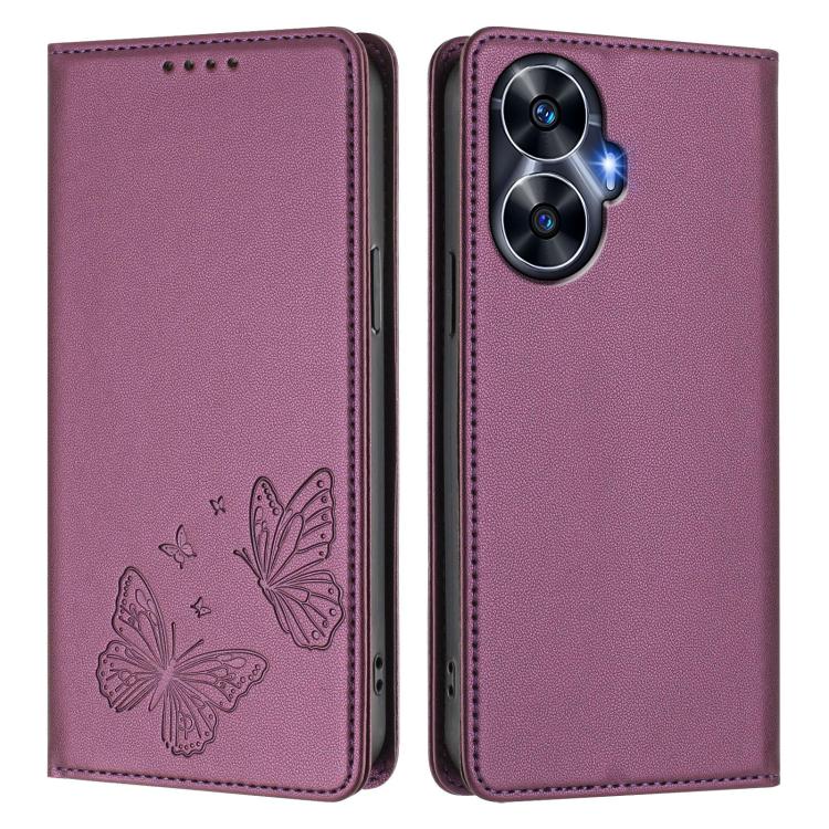 For Realme C55 / Narzo N55 Strong Magnetic Dual Butterfly RFID Vegan Leather Phone Case