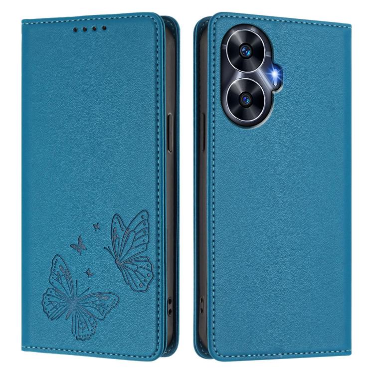 For Realme C55 / Narzo N55 Strong Magnetic Dual Butterfly RFID Vegan Leather Phone Case