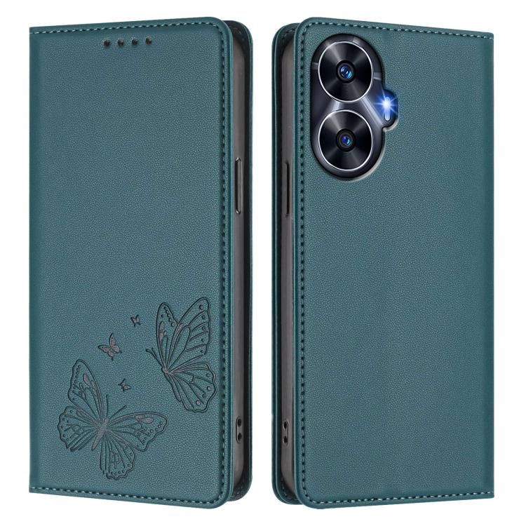 For Realme C55 / Narzo N55 Strong Magnetic Dual Butterfly RFID Vegan Leather Phone Case
