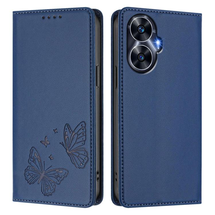For Realme C55 / Narzo N55 Strong Magnetic Dual Butterfly RFID Vegan Leather Phone Case
