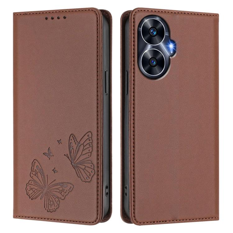 For Realme C55 / Narzo N55 Strong Magnetic Dual Butterfly RFID Vegan Leather Phone Case