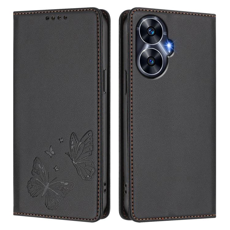 For Realme C55 / Narzo N55 Strong Magnetic Dual Butterfly RFID Vegan Leather Phone Case