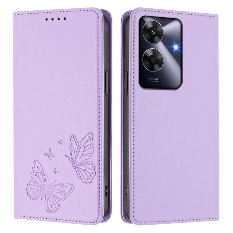 For Realme C63 4G / C61 / C61 India / Note 60 Strong Magnetic Dual Butterfly RFID Vegan Leather Phone Case