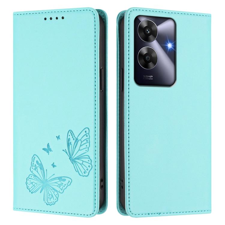 For Realme C63 4G / C61 / C61 India / Note 60 Strong Magnetic Dual Butterfly RFID Vegan Leather Phone Case
