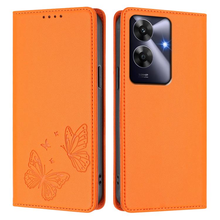 For Realme C63 4G / C61 / C61 India / Note 60 Strong Magnetic Dual Butterfly RFID Vegan Leather Phone Case