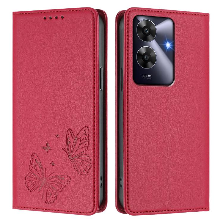 For Realme C63 4G / C61 / C61 India / Note 60 Strong Magnetic Dual Butterfly RFID Vegan Leather Phone Case
