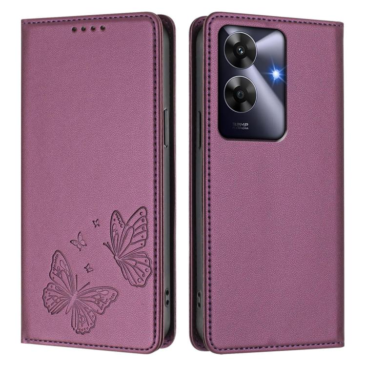 For Realme C63 4G / C61 / C61 India / Note 60 Strong Magnetic Dual Butterfly RFID Vegan Leather Phone Case