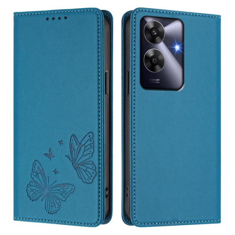 For Realme C63 4G / C61 / C61 India / Note 60 Strong Magnetic Dual Butterfly RFID Vegan Leather Phone Case